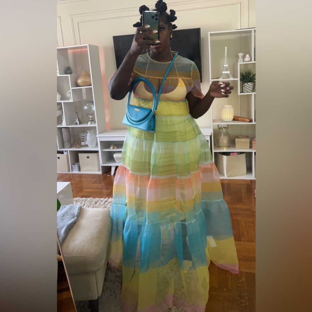 Hyacinth Dress full length, tiered dress  sheer organza
100% Polyester